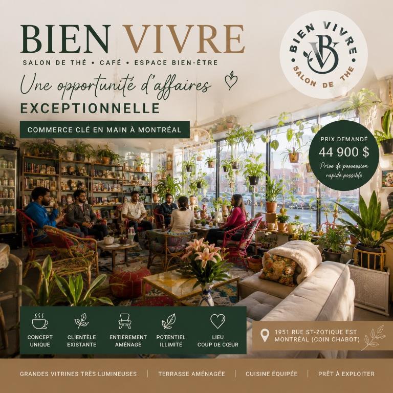 À VENDRE | Café • Salon de thé • Bar à jus • Boutique bien-être | Commerce clé en main à Montréal — photo 1