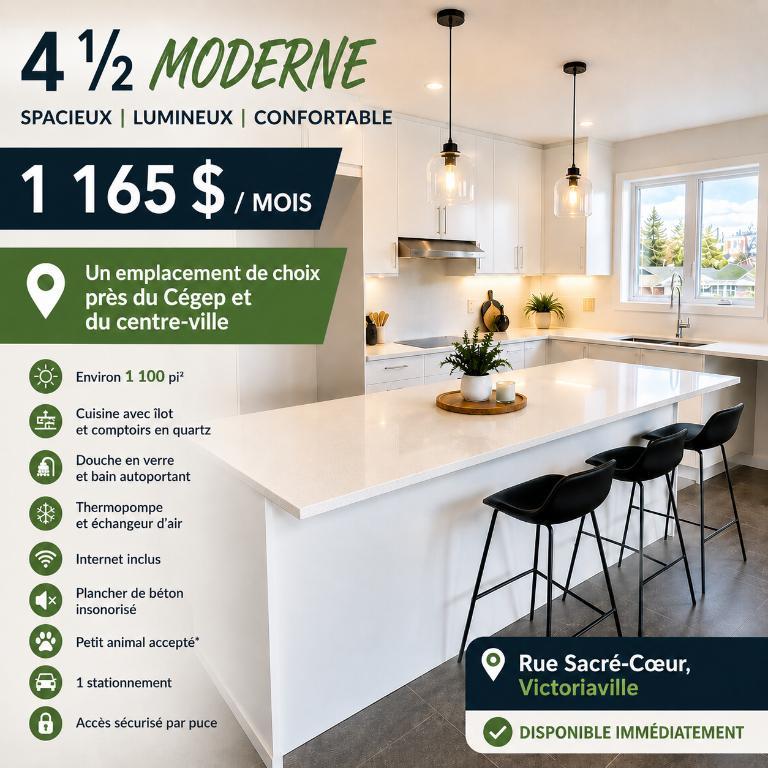 🔥 4 ½ À VICTORIAVILLE – 🔥 1 165 $/MOIS! 🔥
