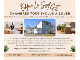 Chambre meublée tout Inclus avec Wi-Fi, stationnement, buanderie gratuite - location au mois avec bail / Libre immédiatement