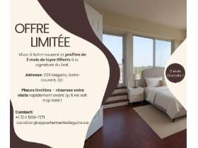 2 CH - 1 SDB - St-Laurent  - $1,495 /mo