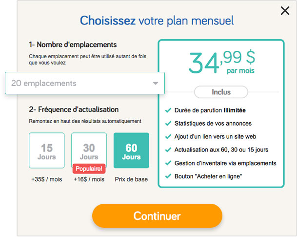 Choisir le nombre d'emplacements